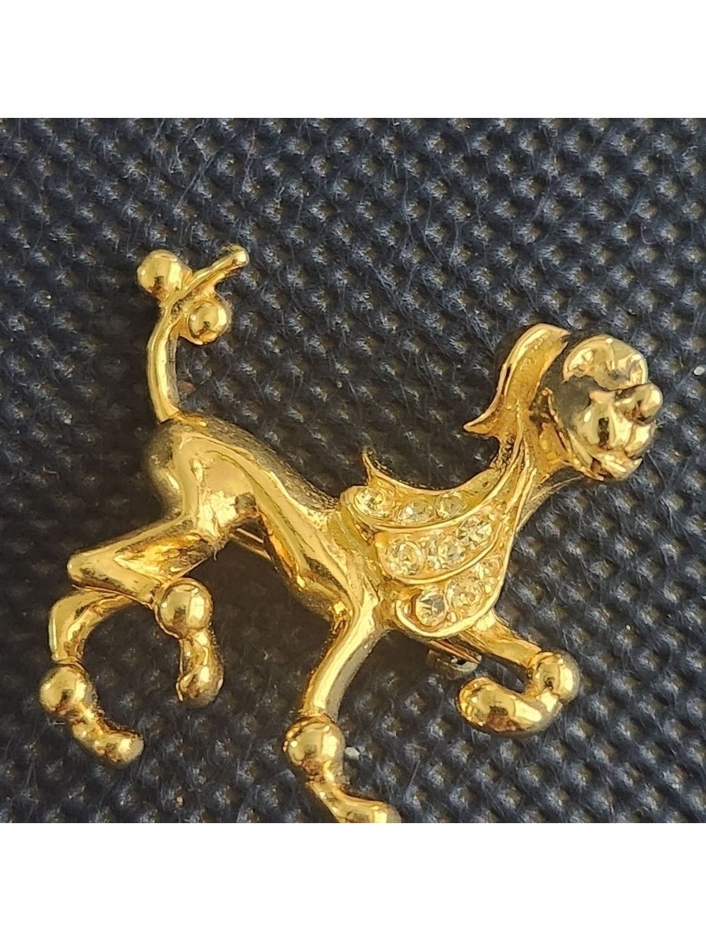 Vintage Pin/Brooch by CASTLECLIFF - Gold Tone DOG w/ RHINESTONES - 1 1/4 x 1 in
